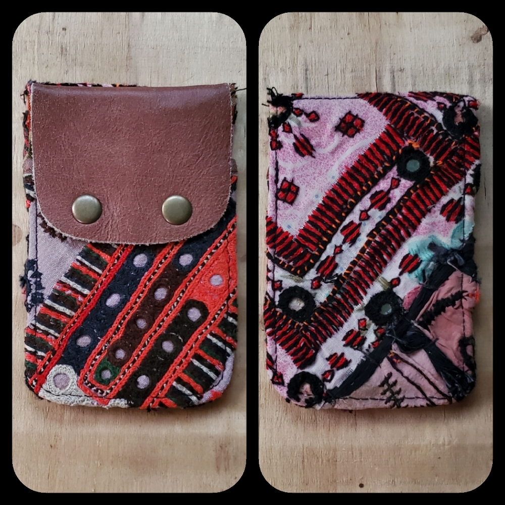 🍳🧠 Free People Boho Embroidered Repurposed vtg banjara Wallet Card Case